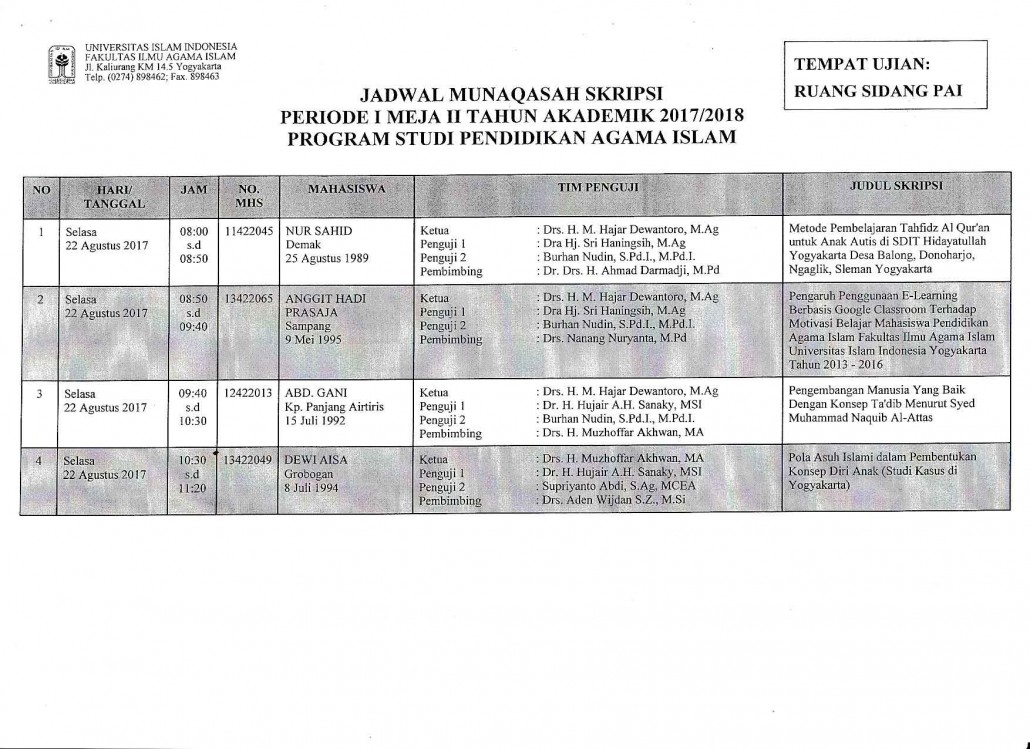 Jadwal Munaqasah