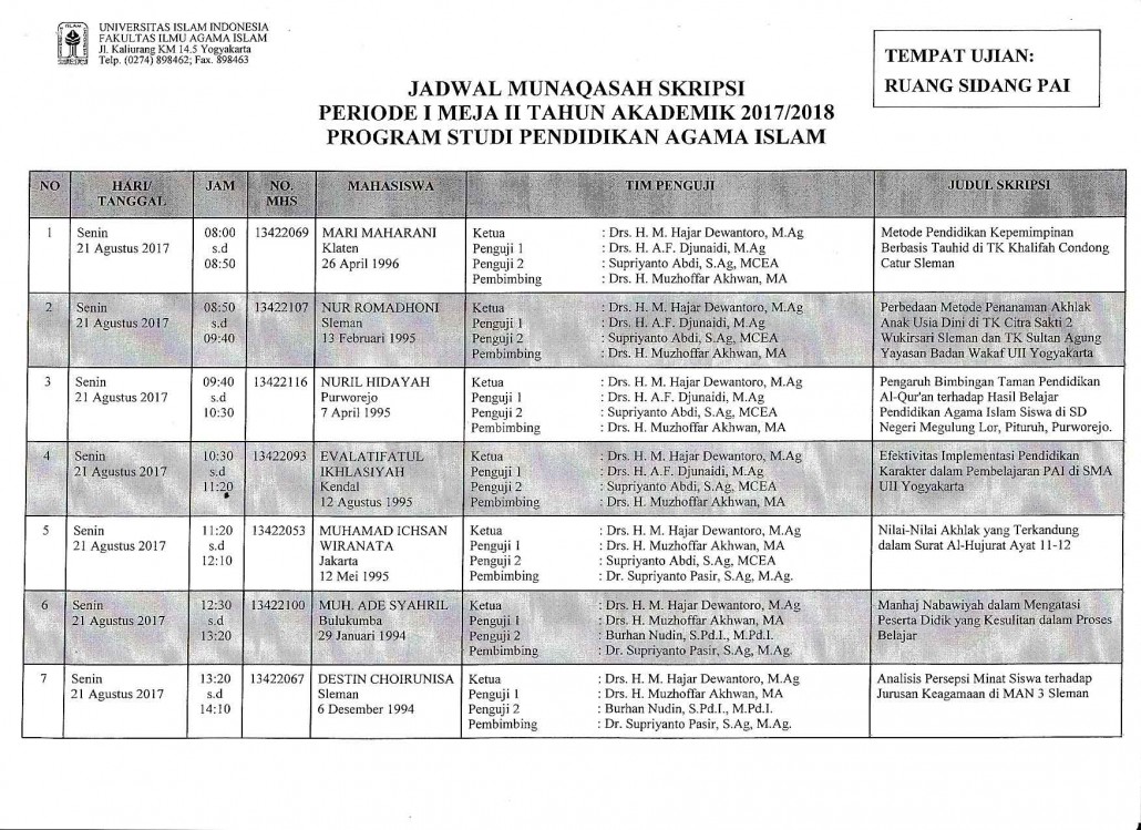 Jadwal Munaqasah