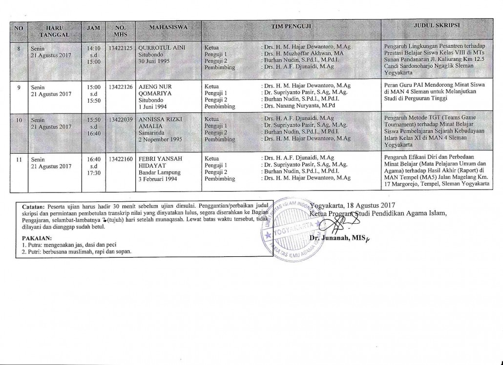 Jadwal Munaqasah