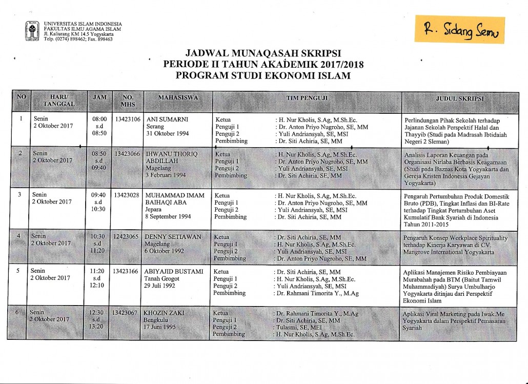 JADWAL MUNAQASAH