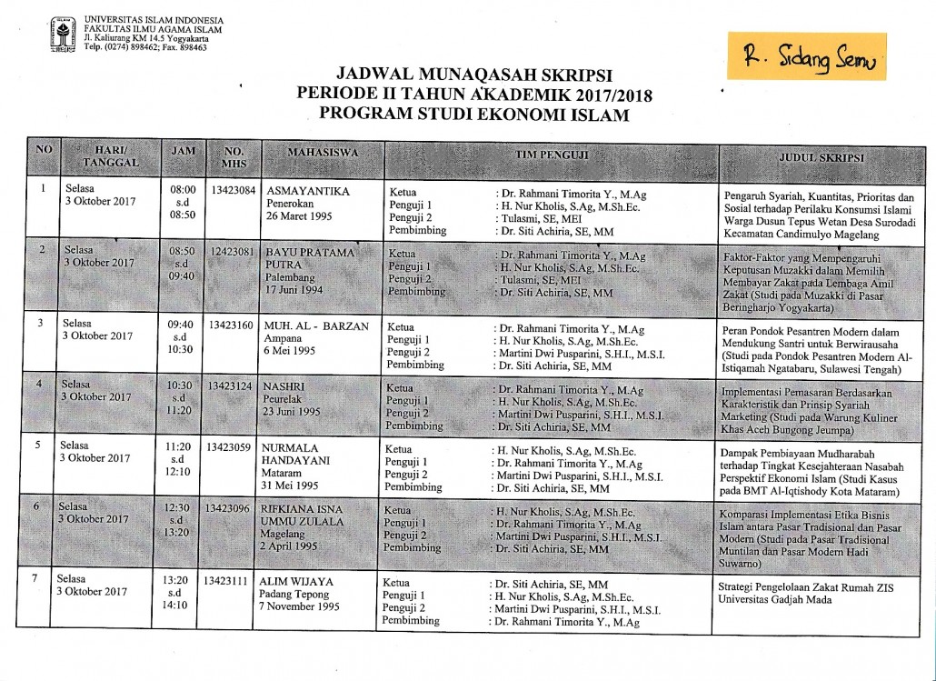 JADWAL MUNAQASAH