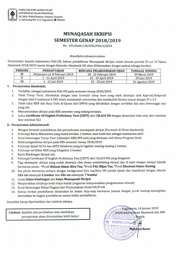 AGENDA MUNAQASAH SKRIPSI SEMESTER GENAP 2018/2019