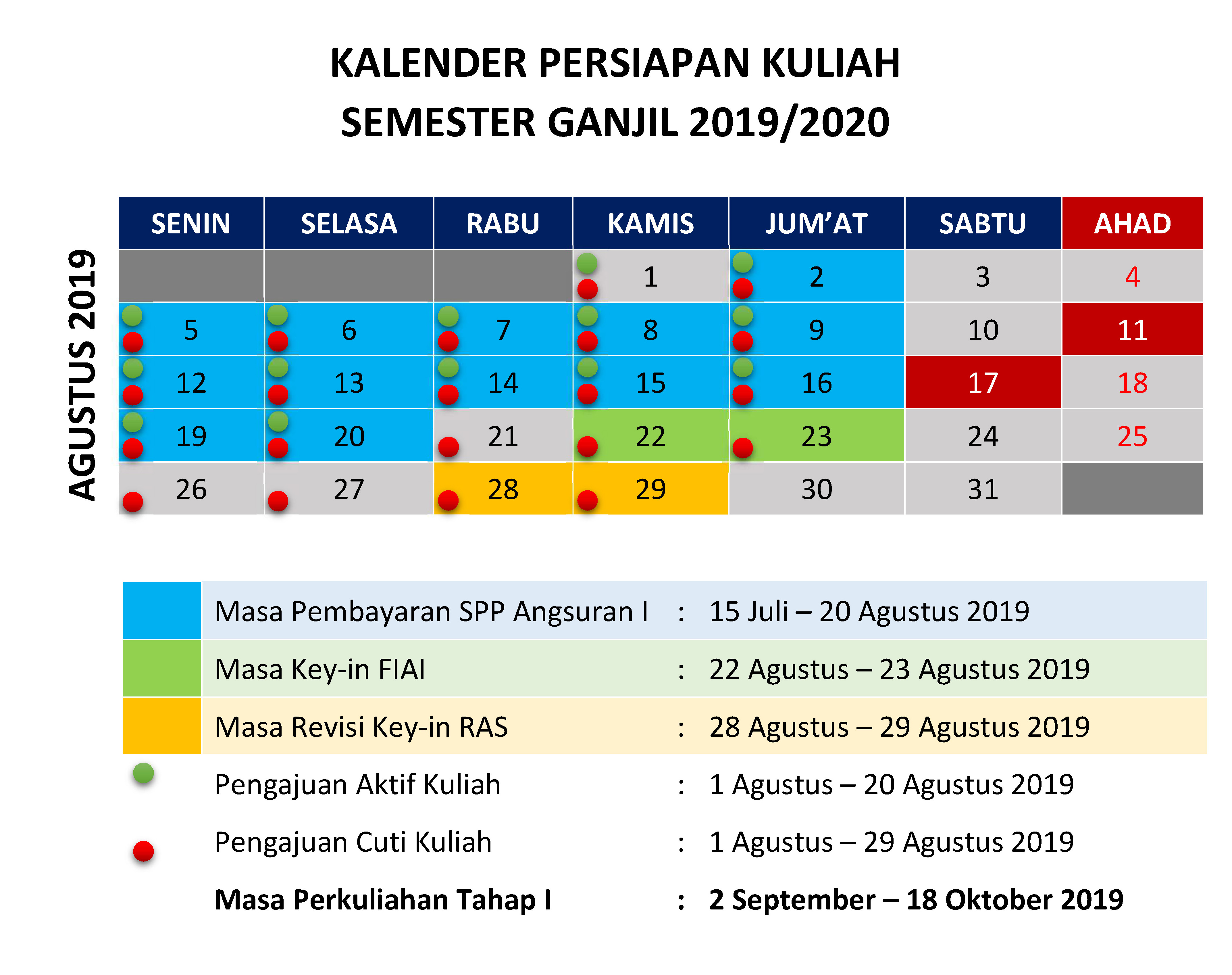 KALENDER PERSIAPAN PERKULIAHAN SEMESTER GANJIL 2019/2020